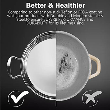ASKSCICI 6-Piece Stainless Steel Cookware Set, Induction Pots and Pans Set with Glass Lids, Non-Toxic Kitchen Set for Gas/Electric/Induction, Oven & Dishwasher Safe