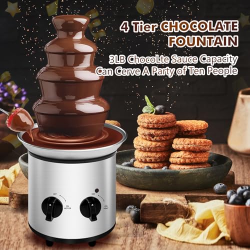 ZEVELOO Chocolate Fountain Machine Electric Chocolate Fondue Fountain Machine Stainless Steel 4-Pound Capacity for Chocolate Candy Butter Cheese (4-Tier)