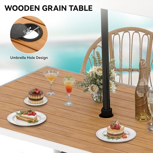 YITAHOME Outdoor Patio Dining Set 5pcs 59" Outdoor Table and Chairs Patio Dining Furniture Sets for 4/6 with Umbrella Hole Outdoor Dining Table Set for Garden Lawn Porch Indoor Brown
