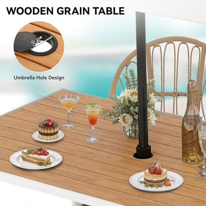 YITAHOME Outdoor Patio Dining Set 5pcs 59" Outdoor Table and Chairs Patio Dining Furniture Sets for 4/6 with Umbrella Hole Outdoor Dining Table Set for Garden Lawn Porch Indoor Brown