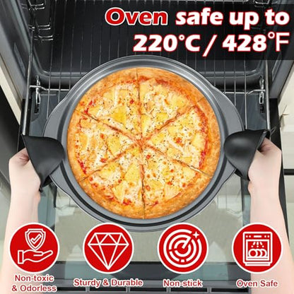 Gymdin Pizza Pan for Oven - 13" Round Pizza Pans with Holes(2 Pack), Non-stick Carbon Steel Pizza Trays with Handle, Easy to Clean & Oven Safe