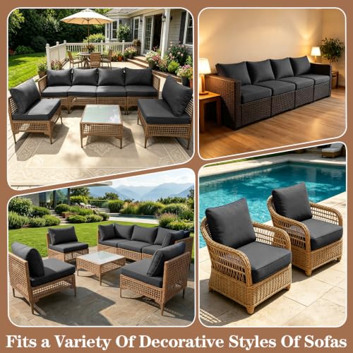 Outdoor Cushion Covers for Patio Furniture, Water Resistant Polyester Replacement Covers with Zipper Closure, Full Coverage Sofa Cushion Covers with 4mm Piping Edge for Sectional Outdoor Couch