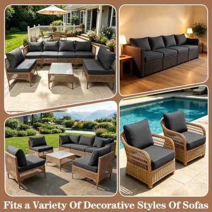 Outdoor Cushion Covers for Patio Furniture, Water Resistant Polyester Replacement Covers with Zipper Closure, Full Coverage Sofa Cushion Covers with 4mm Piping Edge for Sectional Outdoor Couch