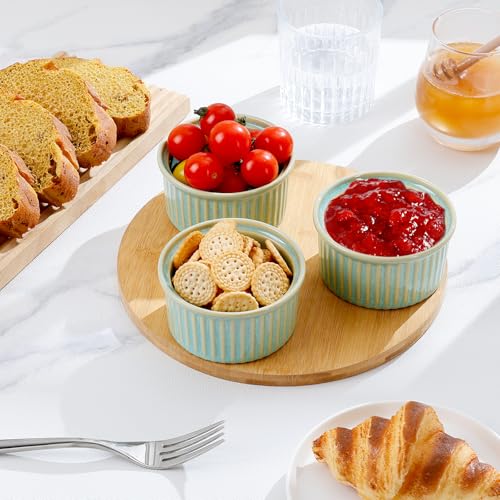 NUTRIUPS 6oz Ceramic Ramekins Set of 6, Vintage Souffle Dishes - Oven Safe Small Baking Bowls for Pudding, Creme Brulee & Custard (Vintage Green, 6 OZ)
