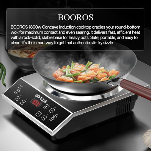 BOOROS 1800W Induction Wok Cooker, Concave Burner with 13.8" Wok