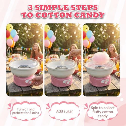 Cotton Candy Machine, Cotto Candy Maker for Kids with Cartoon DIY Stickers, 6 Paper Cones & Sugar Scoop, Homemade Candy Machine for Birthday, Party Gatherings,Christmas Halloween Gift, Pink (M.20)