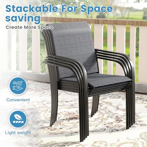 DIFY 7 Pieces Patio Dining Set for 6, Patio Furniture Includes Grey Stackable Sling Outdoor Chairs and 59.2" Rectangle Metal Black Table