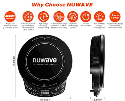 Nuwave Flex Precision Induction Cooktop, 10.25” Shatter-Proof Ceramic Glass, 6.5” Heating Coil, 45 Temps from 100°F to 500°F, 3 Wattage Settings 600, 900 & 1300 Watts, Black