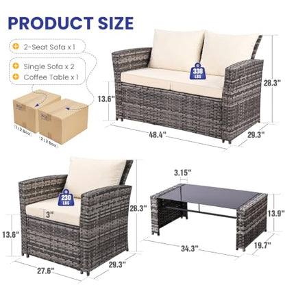 FHFO 4 Piece Patio Furniture Set, Outdoor Wicker Sectional Sofa Set