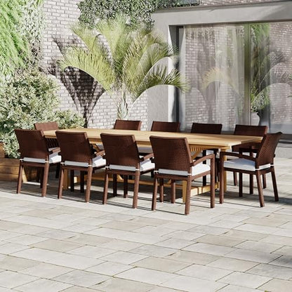 Amazonia Jefferson 11-Piece Patio Extendable Dining Table Set | Brown Wicker Chairs with Cushion | Ideal for Outdoors and Indoors