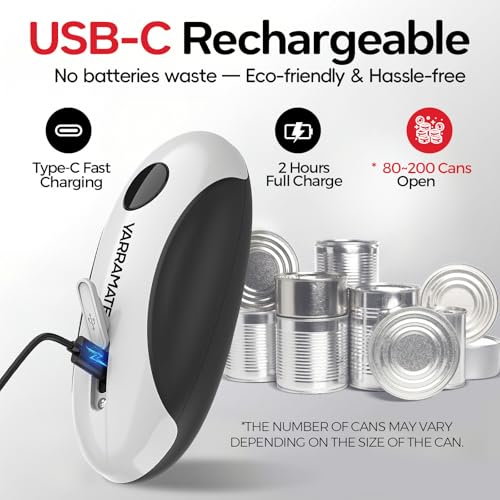YARRAMATE Electric Can Opener, One Touch Rechargeable Automatic Can Openers for Kitchen Fits All Cans Sizes - Smooth Edge, Hands-Free for Seniors | With Storage Bag, Portable for Travel