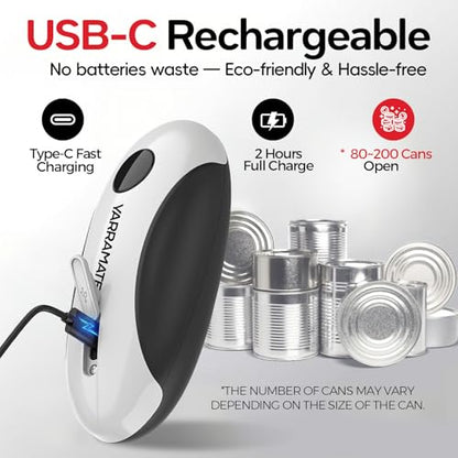 YARRAMATE Electric Can Opener, One Touch Rechargeable Automatic Can Openers for Kitchen Fits All Cans Sizes - Smooth Edge, Hands-Free for Seniors | With Storage Bag, Portable for Travel