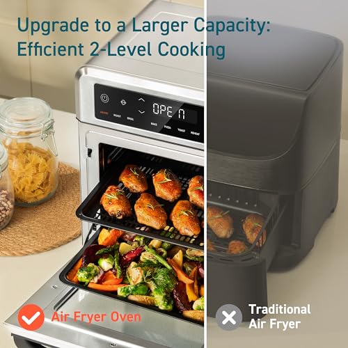 Cosori 11-in-1 Air Fryer Oven, 13Qt Small Footprint Airfryer combo with Rotisserie, Toast, Bake, Roast, Reheat Functions and more, Recipe Book & 6 Accessories Included, Perfect for Small Countertop