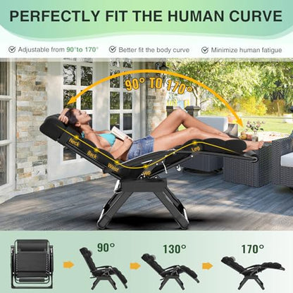 Suteck Oversized Zero Gravity Chair,33In XXL Outdoor Recliner Chair w/Removable Cushion&Headrest, Camping Lounge Chair w/Upgraded Lock&Footrest, Reclining Patio Chairs for Indoor Outdoor,500LBS