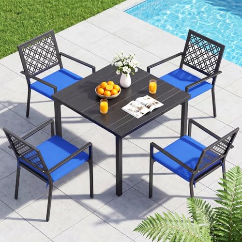 5 Piece Outdoor Dining Set with 4 Dining Chair for Deck Garden Poolside