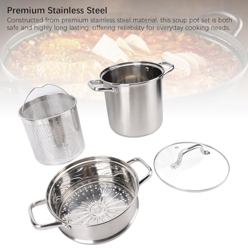 Luqeeg Premium Stainless Steel 20 Quart Stock Pot with Steam Basket, Inner Pot, Anti-Stick Finish, Thickened Composite Bottom, Dual Anti-Scald Handles