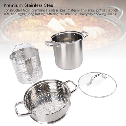 Luqeeg Premium Stainless Steel 20 Quart Stock Pot with Steam Basket, Inner Pot, Anti-Stick Finish, Thickened Composite Bottom, Dual Anti-Scald Handles