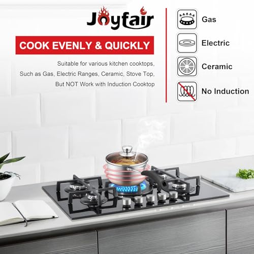 1 Quarts 18/10 Stainless Steel Saucepan, Joyfair Small Sauce Pan Milk Pot with Glass Lid for Cooking Stewing Boiling Spaghetti Soup, Extra Pan Wall & Heat-proof Bakelite Handle, Dishwasher Safe