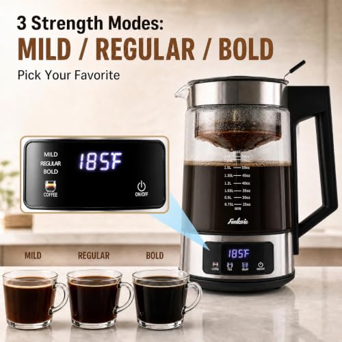 FUNLAVIE 12-Cup Electric Percolator Coffee Pot, 3 Brew Strength Settings