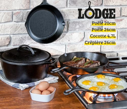 Lodge Cast Iron Set - 5-Piece Set - Pre-Seasoned Kitchen Set - Skillets, Griddle & Dutch Oven Included - PFAS-Free Non-Toxic Cookware