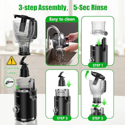 Juicer Machines, Cold Press Juicer with 5.8" Wide Feed Chute, 300W Slow Masticating Juicer for Whole Fruits & Vegetables, High Juice Yield, Easy to Clean, BPA Free Juice Extractor Machine