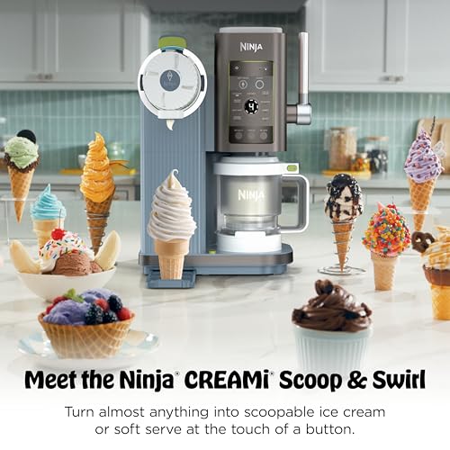 Ninja CREAMi Scoop & Swirl Ice Cream Maker, Soft Serve Desserts, Sorbet, Milkshakes, Frozen Yogurt and More, 13-in-1 Programs, Includes Handle and Two 16 oz 2-in-1 Pints, Blue, NC701ND