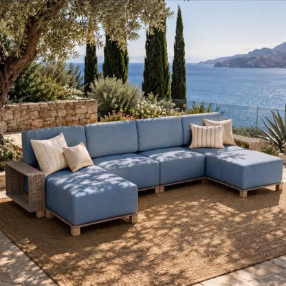 Aoxun Patio Furniture Set with 10'' Thick Cushions (6 Piece-U, Gray/Blue)