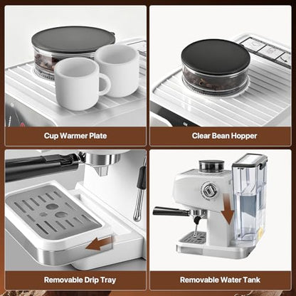oveisn Espresso Machine Professional Home Espresso Maker Espresso Coffee Fast Heating for Cappuccino/Latte Coffee Machine for Home, Office for Latte Cappuccino-White