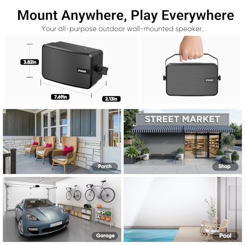Inwa Upgraded 400W Outdoor Bluetooth Speakers Pair - Active Passive Wall Mount Stereo Speaker, Wireless Multi-Speaker Connection with Auracast, Sound System w/Aux for Porch, Patio, Garage, Home