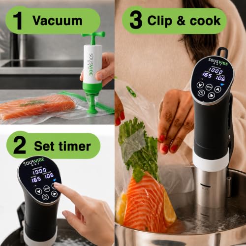 SOUSVIDE ART Sous Vide Cooker Kit - 1000W Immersion Circulator - 15 Vacuum Bags, Pump, Digital Timer and Temperature Control; Complete Sous Vide Machine Cooking Kit for Home Chefs and Beginners