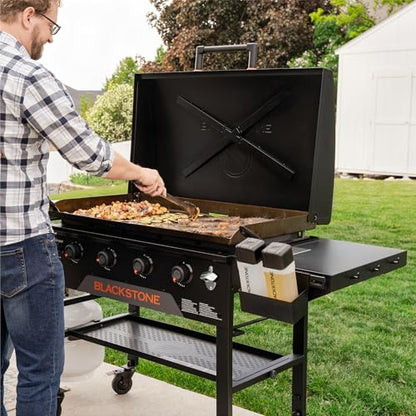 Blackstone Original 36" Griddle, Portable Outdoor Grill with Built-In Hood, Black - Includes Extendable Side Shelves and Caster Wheels