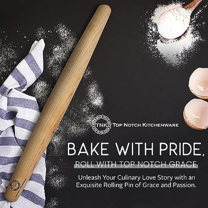 Sugar Maple French Style Rolling Pin - Tapered, Non-Stick, Ergonomic Design for Precision Baking, 18 Inches By Top Notch Kitchenware