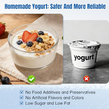 Adjustable Temp & Time Yogurt Maker with Auto Shut-Off, Constant Fermentation, with Two 925ml Glass Bowls for Homemade Probiotic Yogurt