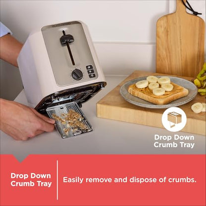 BLACK+DECKER 2-Slice Toaster, Extra-Wide Slots, 7 Shade Settings, Bagel & Frozen Functions, Removable Crumb Tray, Baked Stone