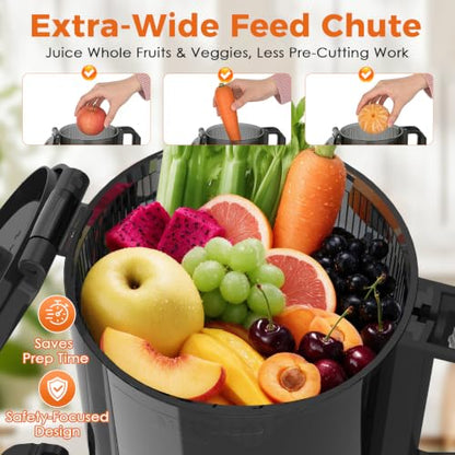 Cold Press Juicer Machines Slow Masticating, Single Auger Juicer for Vegetables & Fruits, Rotary Knob Control, Anti-Clog Reverse Function, Easy Clean Home Juicer