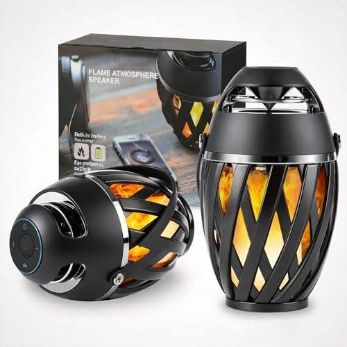 INSSISAIN 2 Pack Outdoor Bluetooth Speakers Waterproof Wireless, Birthday Gifts for Men Dad, LED Flame Ambient Light, Camping Patio Accessories, Unique Gifts for Him Husband Boyfriend Dad Gifts
