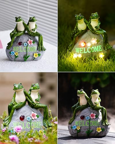 Nacome Solar Garden Outdoor Statues Frog with Succulent and 7 LED Lights - Lawn Decor for Patio, Balcony, Yard Ornament for Mom Grandma Women