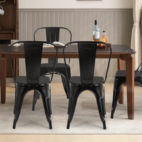 FDW | Metal Dining Chairs | Set of 4, Black | 330lbs Load