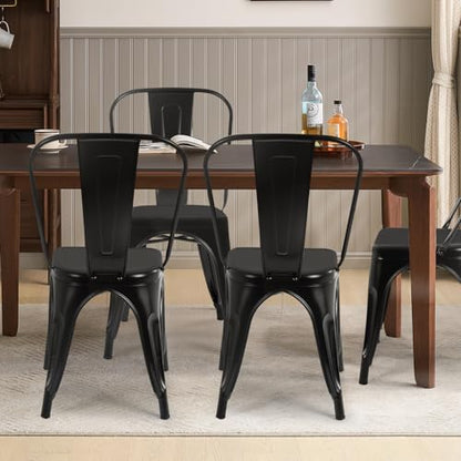 FDW | Metal Dining Chairs | Set of 4, Black | 330lbs Load