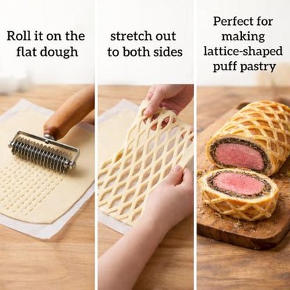 Pastry Lattice Roller Cutter，Stainless Steel Pie Crust Cutter Tool for Pastry Dough, Pizza Bread and Beef Wellington