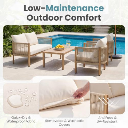 DAYARUS Wicker Patio Sofa Furniture Outdoor Loveseat Balcony Couch, Beige