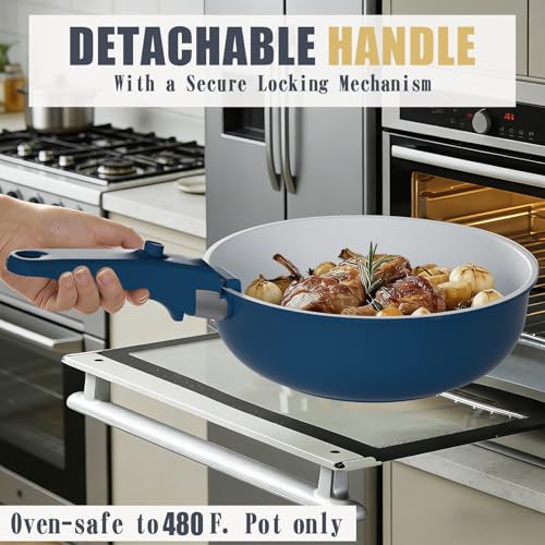Umite Chef Pots and Pans Set Non Stick, 21 pcs Ceramic Cookware Set with Detachable Handles, Healthy Induction Cookware Oven Safe RV Kitchen Cooking Set with Utensils, PFAS PFOA & PTFE Free, Navy