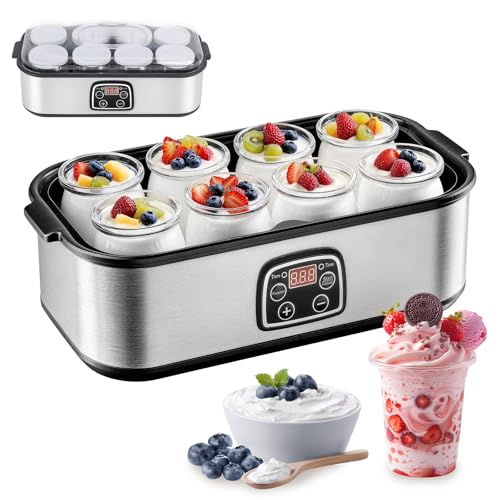 Yogurt Maker with Adjustable Temperature & Time Control,Digital Yogurt Maker Machine with 8×6oz Glass Jars,Make Trillions of Live Probiotics & Wellness Gifts for Men & Women