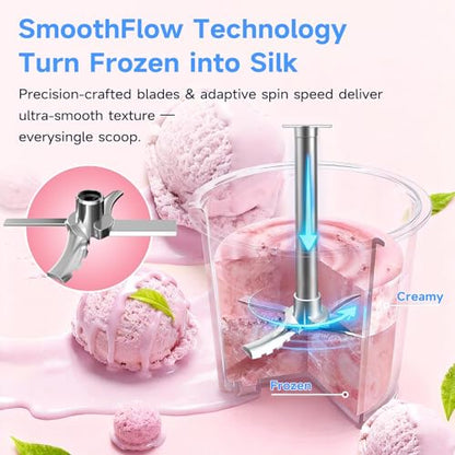 KIKIELF Ice Cream Maker & 10-in-1 Frozen Treat Maker, 20 oz 1 Pint, Mix-In + Re-Spin for Creamy Texture, Gelato, Sorbet, Slushie, Frozen Yogurt & Smoothie Bowls Machine for Homemade, Recipe Guide