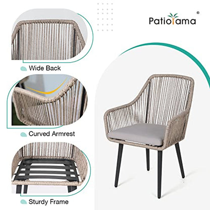 Patiorama 7-Piece Outdoor Dining Set, Patio Wicker Dining Table Chair Set with 55"-71" Acacia Wood Expandable Table & Twisted Rattan Rope Chairs, All-Weather Dining Furniture Set for Yard Garden, Tan