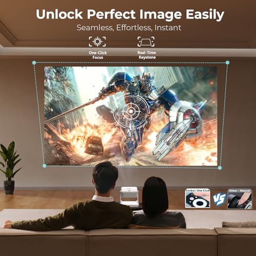Outdoor-Projector-4K [Built-in Google TV/180°Rotatable Stand/Voice Control/E-Focus],Sovboi Smart-Movie-Projector with WiFi6 and Bluetooth, 2500 Brightness Portable-Proyector for 10,000+ Streaming Apps