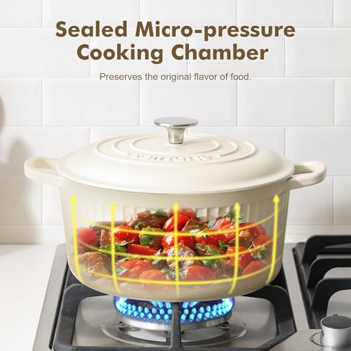 SENSARTE Enameled Cast Iron Dutch Oven Pot with Lid 3.5/5.5/6.5 Quart Heavy-Duty Round Dual Handles Kitchen Pot with Cotton Potholders & Silicone Trivet, Pot for Bread Baking, Stews, Braising, Roasting, Oven Safe, 3.5Quart, White