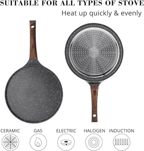 DOTUHAO Nonstick Crepe Pan Set, 5 Piece Set Kitchen Pancake Grill Pan, 8 Inch Granite Coating Flat Skillet Tawa Dosa Tortilla Pans, Pizza Pans, Fry-Pan Compatible with All Stovetops (8 Inch)