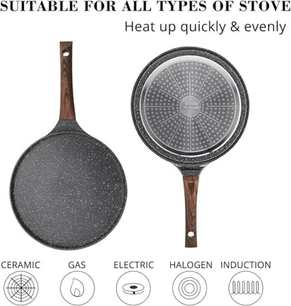 DOTUHAO Nonstick Crepe Pan Set, 5 Piece Set Kitchen Pancake Grill Pan, 8 Inch Granite Coating Flat Skillet Tawa Dosa Tortilla Pans, Pizza Pans, Fry-Pan Compatible with All Stovetops (8 Inch)