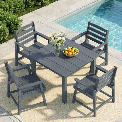 LOUNZY 5-Piece HDPE Patio Dining Set - Outdoor Square Table with 2" Hole Cut-Out & 4 Chairs,Gray